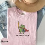 Funny Teacher Frog T Shirt We Test At Dawn Exam Humor Tee Classroom Joke Shirt.jpg