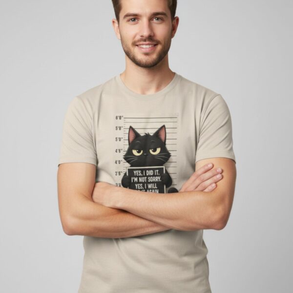 Funny Black Cat Mugshot T Shirt 1